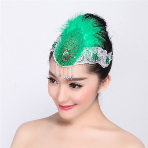 Women's  girls modern dance feather headdress classical ancient traditional square dance fairy drama style dance hair accessories